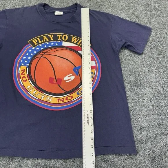 Vintage 90s College Ware Basketball T Shirt Men L Navy Single Stitch Made In USA - Picture 10 of 11